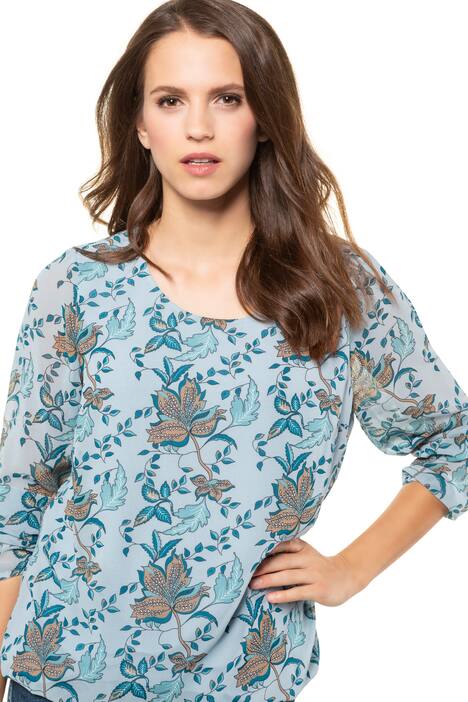 Chiffonbluse, Blätter, blickdichtes Top, Gummisaum