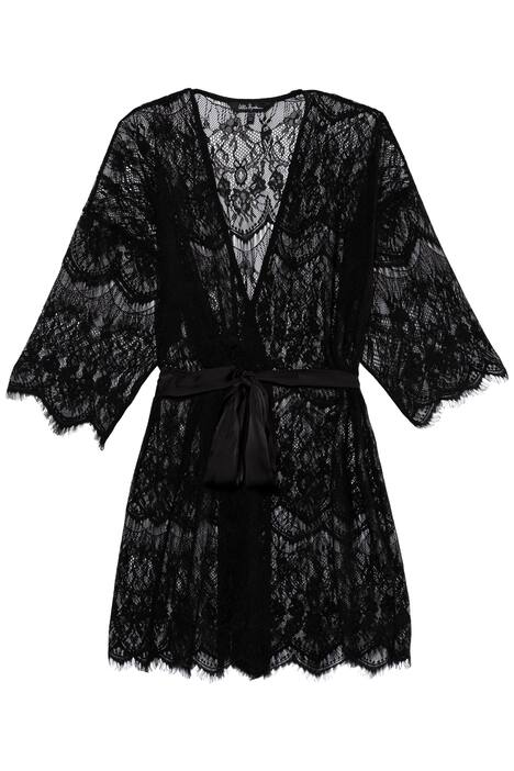 Sheer Floral Lace Open Front Kimono Robe