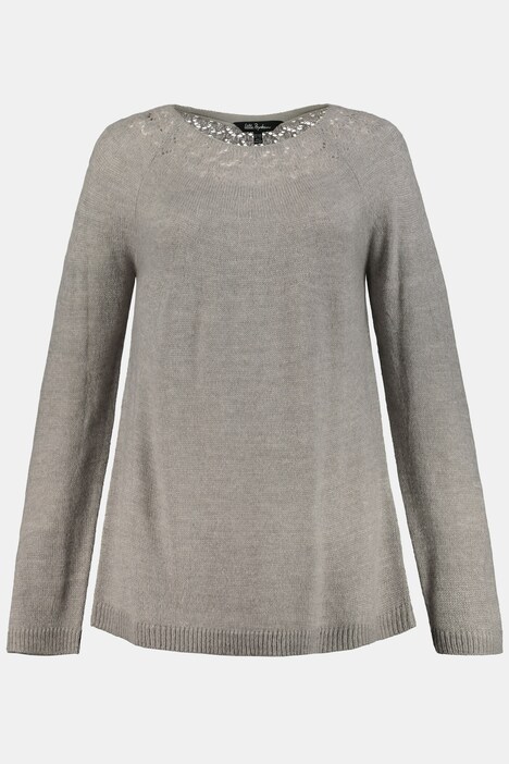 Pullover, Ajourmuster-Ausschnitt, Raglanärmel
