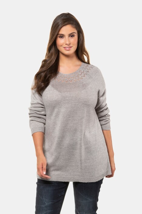 Pullover, Ajourmuster-Ausschnitt, Raglanärmel
