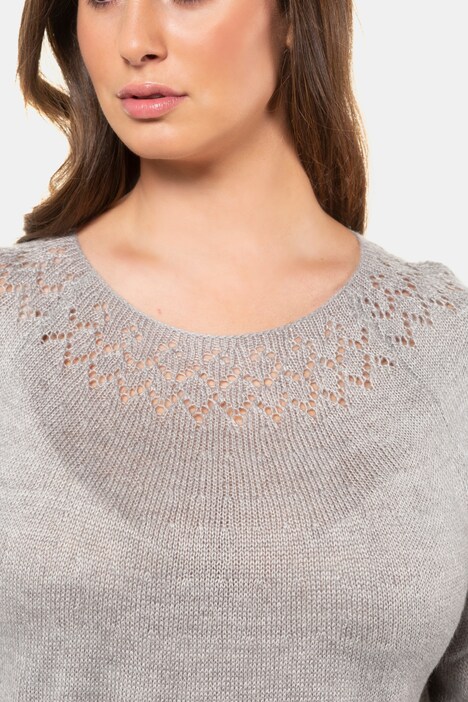 Pullover, Ajourmuster-Ausschnitt, Raglanärmel