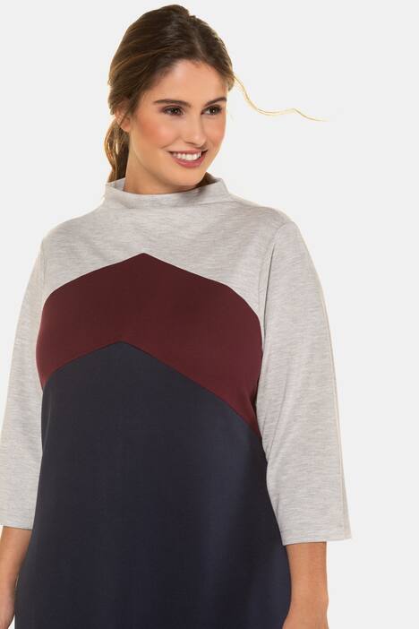 Sweatkleid, Colorblocking, Stehkragen, 3/4-Ärmel