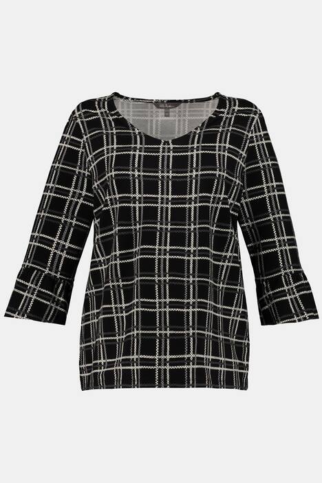 Shirt, Karomuster, A-Linie, 3/4-Volantärmel