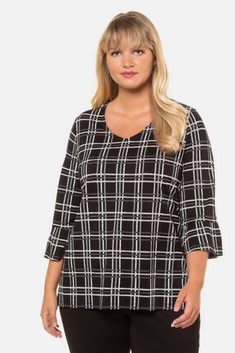 Shirt, Karomuster, A-Linie, 3/4-Volantärmel