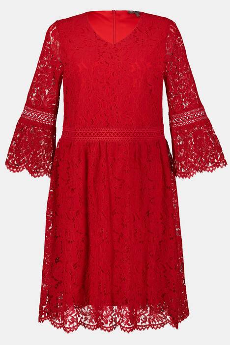 Spitzenkleid, 3/4-Statement-Ärmel, blickdichtes Futter
