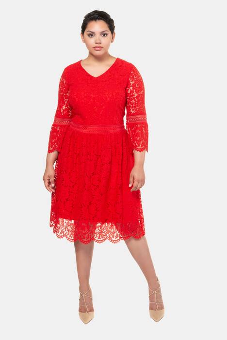 Spitzenkleid, 3/4-Statement-Ärmel, blickdichtes Futter