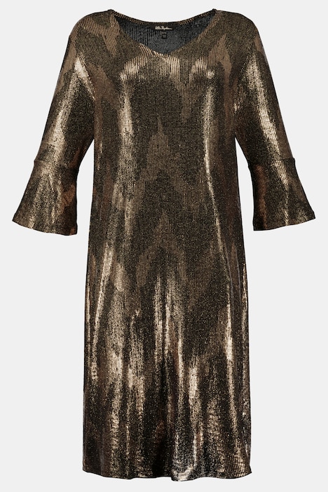 Kleid, goldenes Zackenmuster, 3/4-Volantärmel