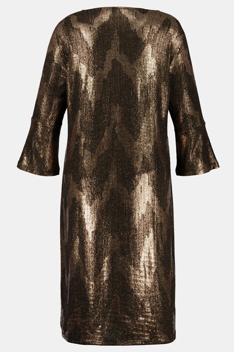 Kleid, goldenes Zackenmuster, 3/4-Volantärmel