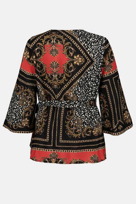 Exotic Print Wrap Kimono Blouse