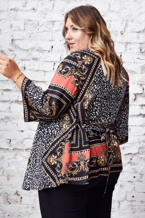 Exotic Print Wrap Kimono Blouse