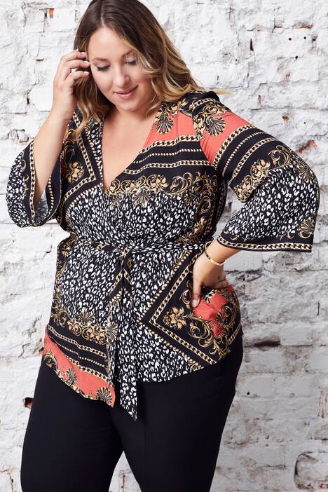 Exotic Print Wrap Kimono Blouse