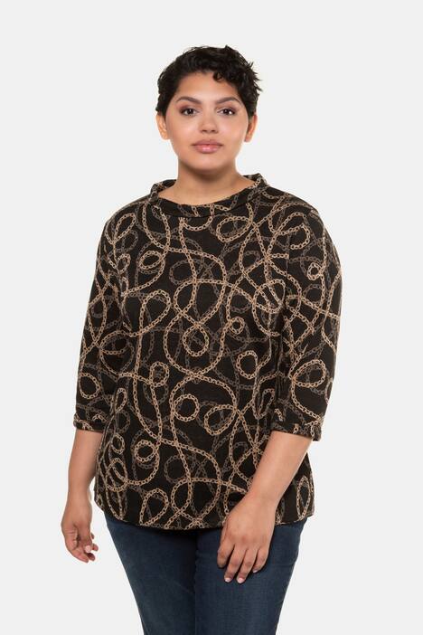 Chain Design Jacquard Turtleneck Stretch Sweatshirt
