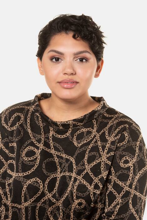 Chain Design Jacquard Turtleneck Stretch Sweatshirt