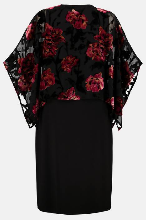 Jerseykleid, Chiffon-Überwurf, Flock-Rosen
