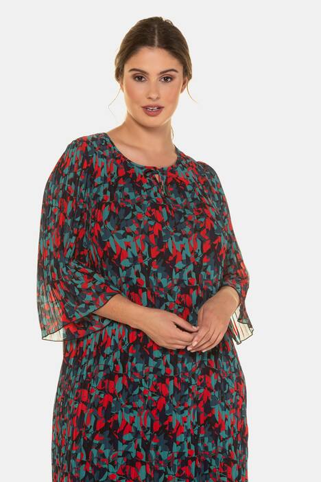 Plissee-Kleid, Blättermuster, blickdichtes Futter