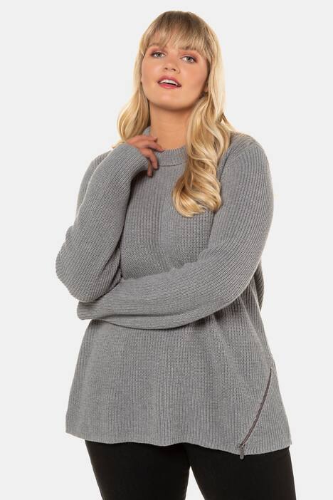 Pullover, Rippstrick, Reißverschluss, feiner Rollkragen