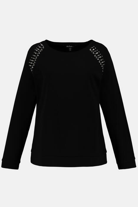 Sweatshirt, Glitzersteine, breiter Rundhalsausschnitt