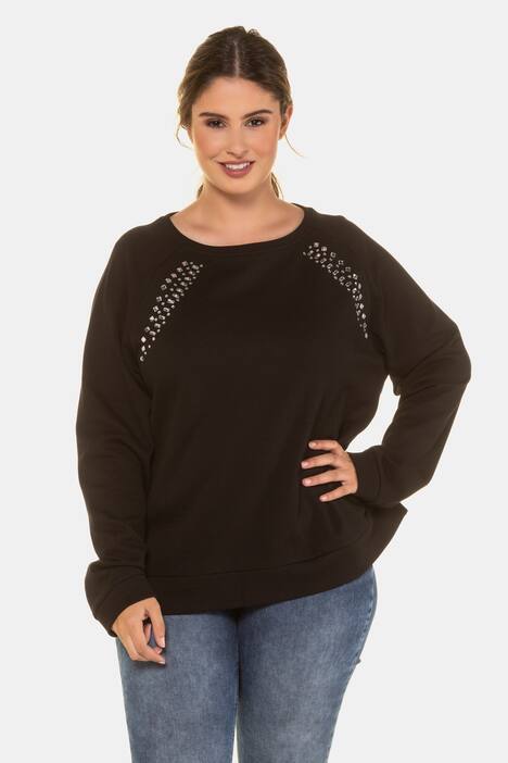 Sweatshirt, Glitzersteine, breiter Rundhalsausschnitt