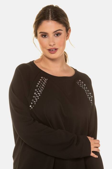 Sweatshirt, Glitzersteine, breiter Rundhalsausschnitt