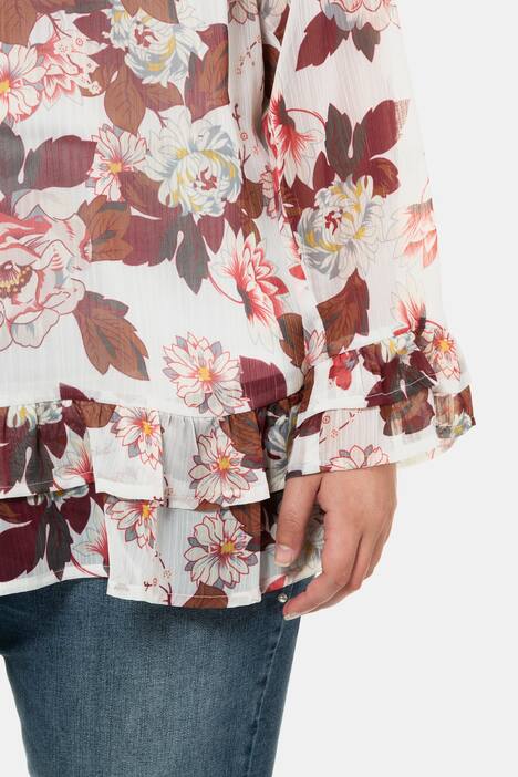 Chiffon-Tunika, geblümt, blickdichtes Top, Volantärmel