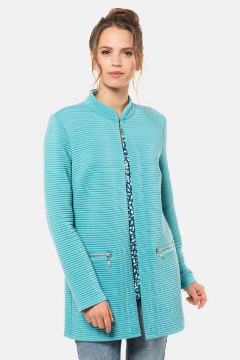 Sweatjacke, Querrippen, längere Form, Stehkragen
