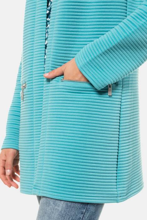 Sweatjacke, Querrippen, längere Form, Stehkragen