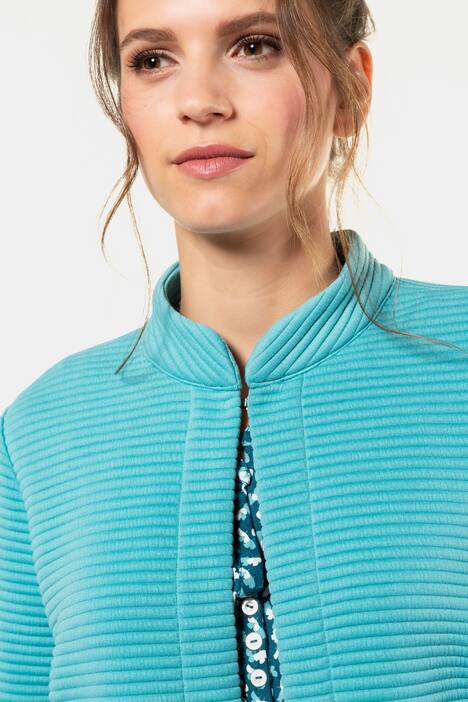 Sweatjacke, Querrippen, längere Form, Stehkragen