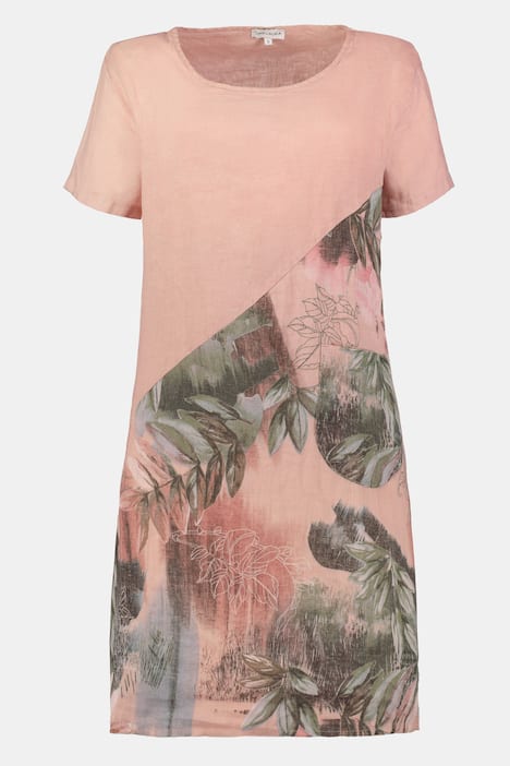 Leinenkleid, Dschungelmuster, schräge Ziernaht