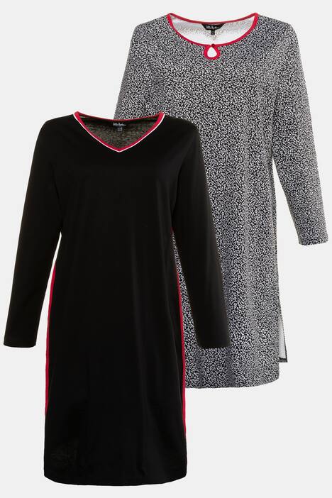 Bigshirts, 2er-Pack, Blättermuster/uni