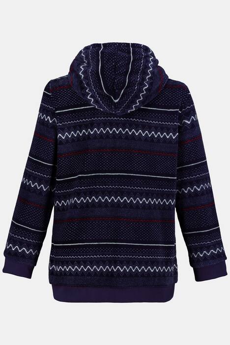 Homewear-Jacke, Plüsch-Kapuze, Pompom-Bänder