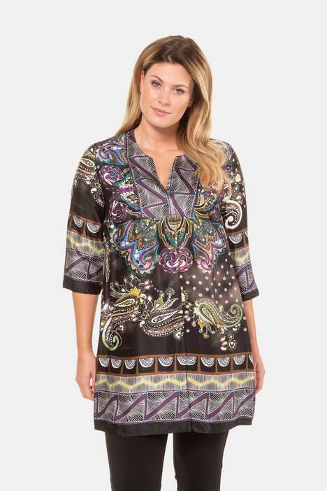 Long-Bluse, Bordürendruck, Tunika-Ausschnitt, selection