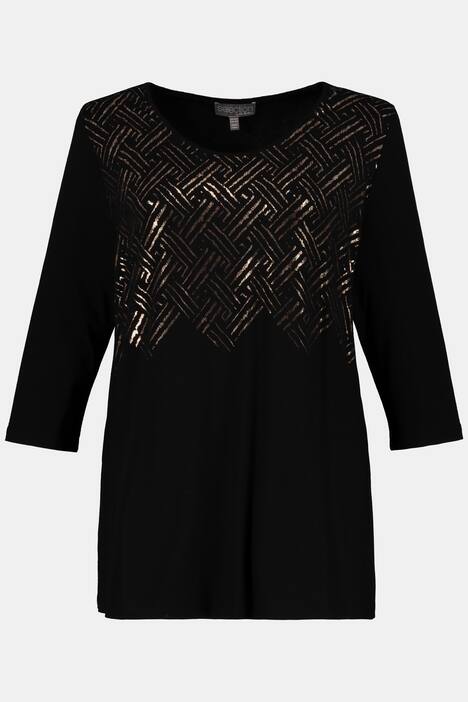 Basket Weave Metallic Print Stretch Knit Top