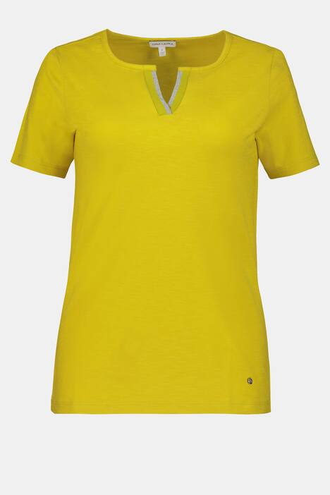 T-Shirt, verzierter Keilausschnitt, Flammjersey