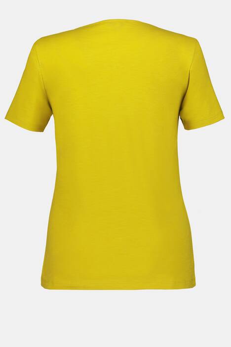 T-Shirt, verzierter Keilausschnitt, Flammjersey