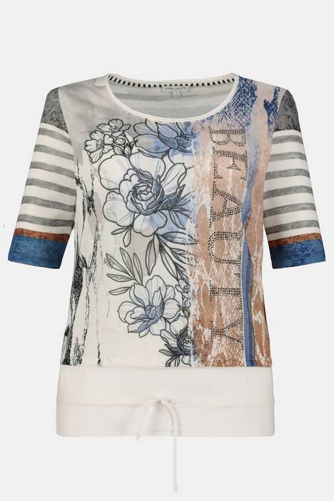 Shirt, Mustermix, Ziernieten, Saumband, Feinstrick