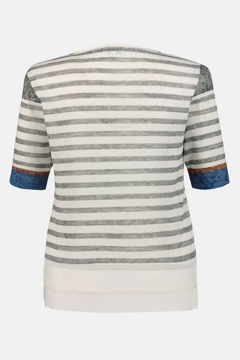 Shirt, Mustermix, Ziernieten, Saumband, Feinstrick