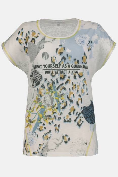 T-Shirt, Animaldruck, Schrift, farbige Nähte