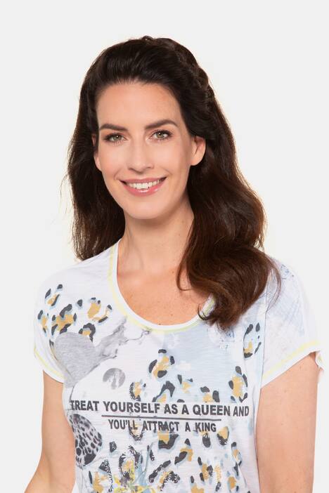 T-Shirt, Animaldruck, Schrift, farbige Nähte