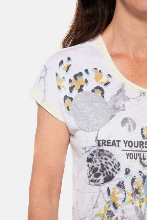 T-Shirt, Animaldruck, Schrift, farbige Nähte