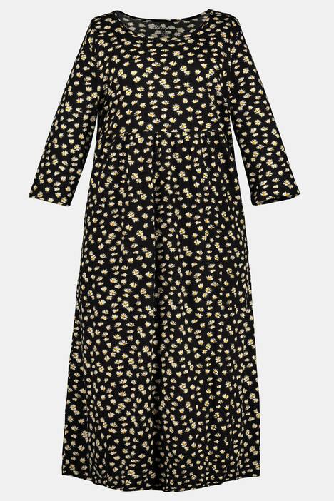 Kleid, Jersey, Blüten, Prinzess-Form, 3/4-Ärmel