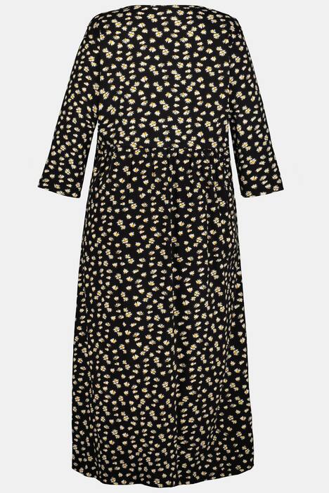 Kleid, Jersey, Blüten, Prinzess-Form, 3/4-Ärmel