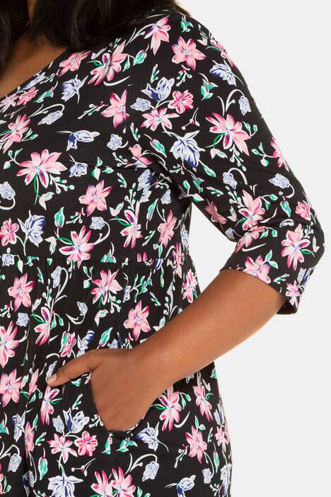 Spring Floral Empire V-Neck Cotton Knit Dress