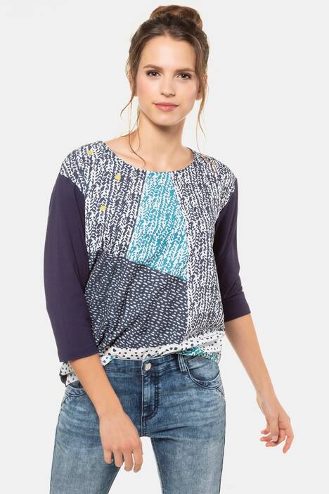 Shirt, vorne gemustert, Jersey-Rücken, 3/4-Arm