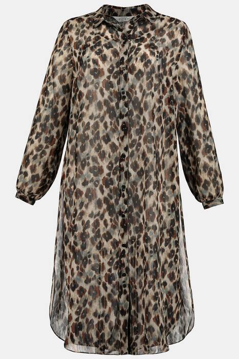 Longbluse, transparent, Leomuster, Langarm