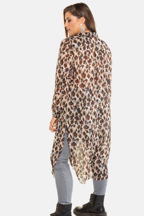 Longbluse, transparent, Leomuster, Langarm
