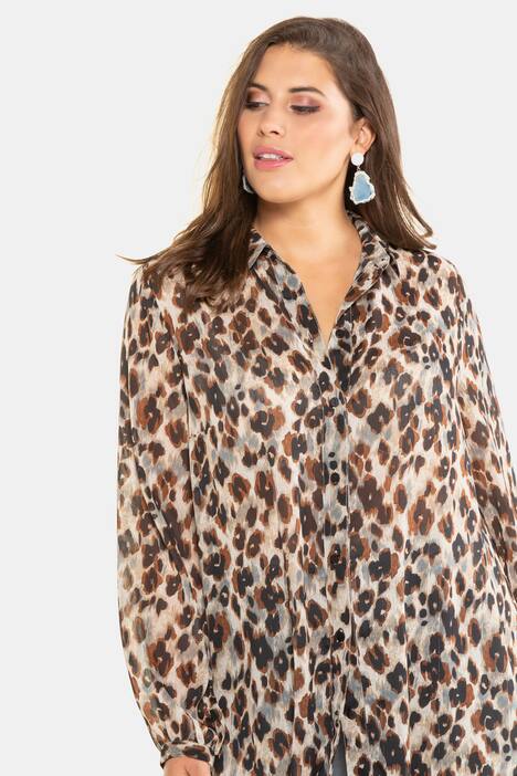 Longbluse, transparent, Leomuster, Langarm
