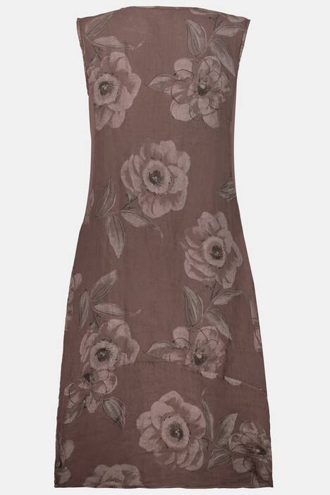 Leinenkleid , Blumenmuster, ärmellos