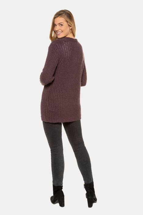 Cardigan, Grobstrick, offene Form, Langarm