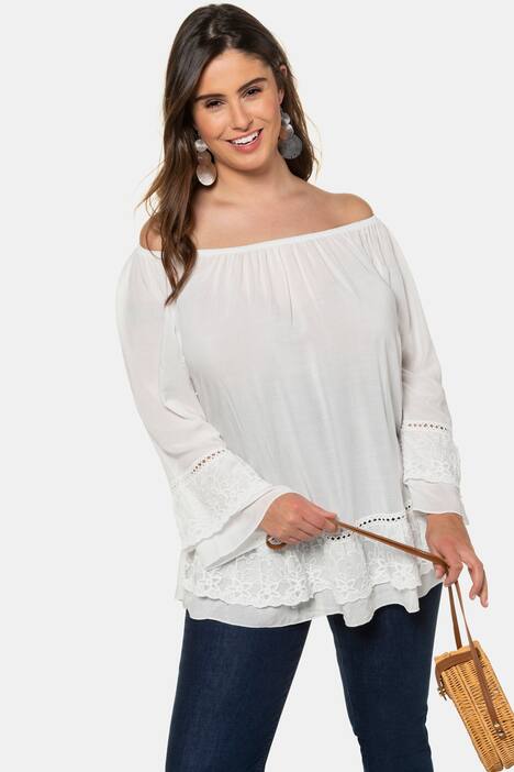 Tunika, cold dyed, Carmenform, Spitze, 3/4-Arm