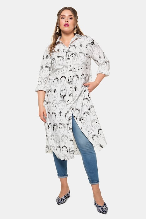 Longbluse, Comic-Look, langer Schnitt